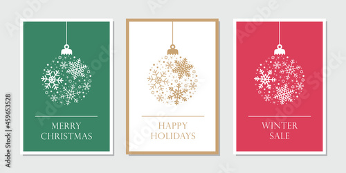christmas card set with hangin ball decoratoin with snowflakes photo