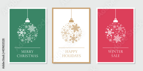 christmas card set with hangin ball decoratoin with snowflakes
