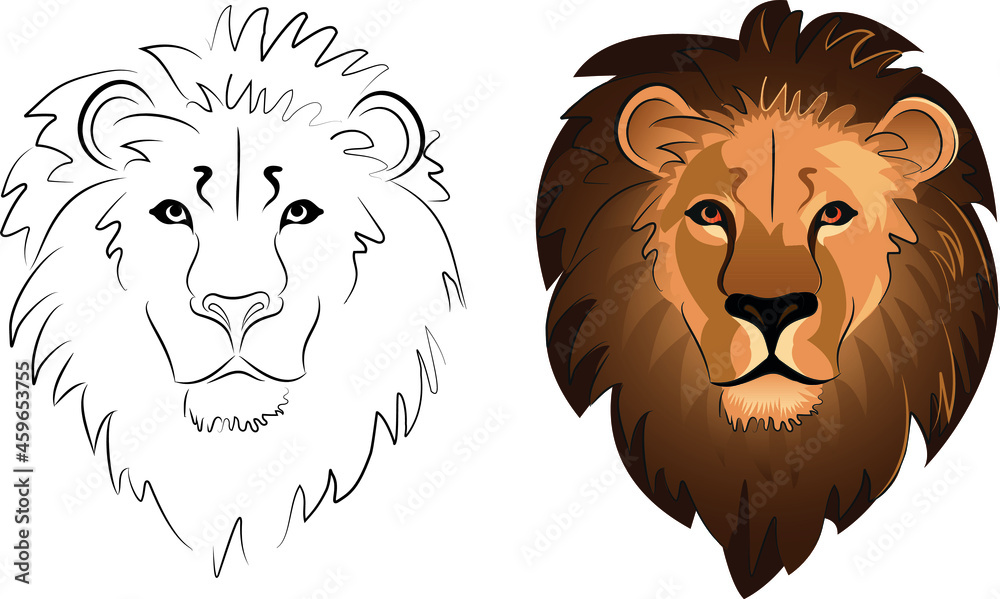 Animal Outline Clipart-lion face front black outline clip art