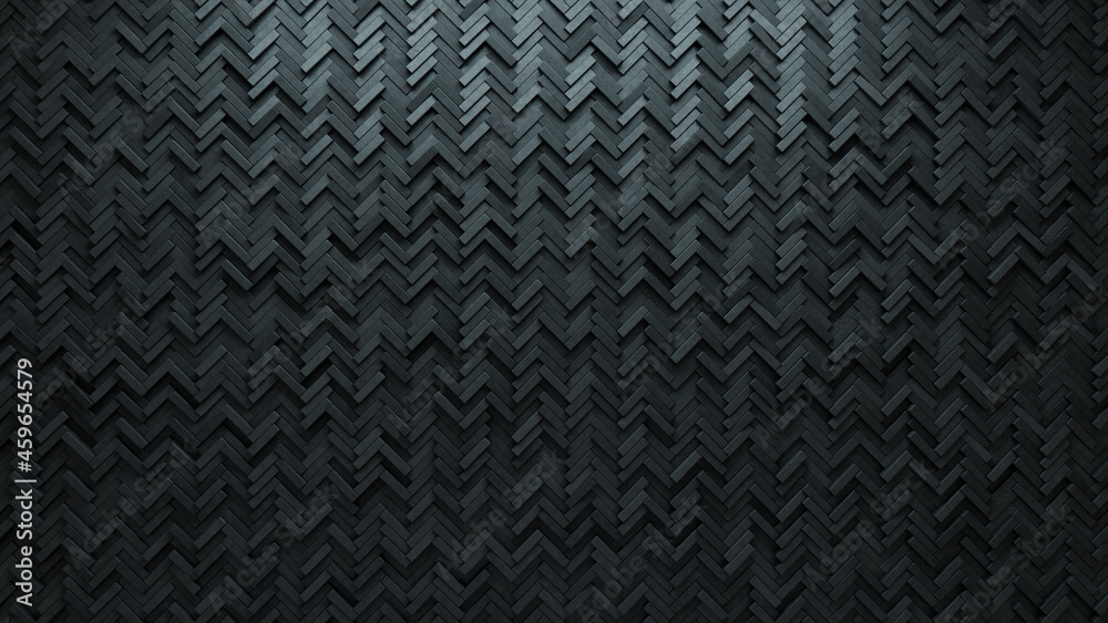 Polished, Herringbone Mosaic Tiles arranged in the shape of a wall. Semigloss, Concrete, Bricks stacked to create a 3D block background. 3D Render Polished, Herringbone Mosaic Tiles arranged in the shape of a wall. Semigloss, Concrete, Bricks stacked to create a 3D block background. 3D Render