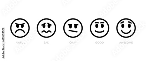 Set of five emoticons with funny expression of their satisfaction. Easy to use for your website or presentation.