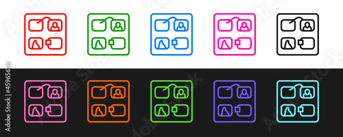 Set line Storyboard film video template for movie creation icon isolated on black and white background. Vector