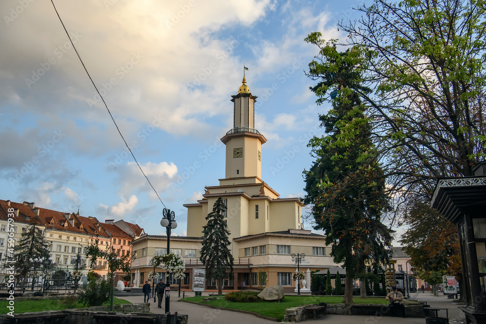 Ivano-Frankivsk City Hall Building in the Art Deco style in Ivano-Frankivsk, UKRAINE, September 2021