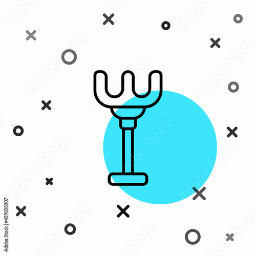 Black line Rake toy icon isolated on white background. Children toy for beach games. Random dynamic shapes. Vector