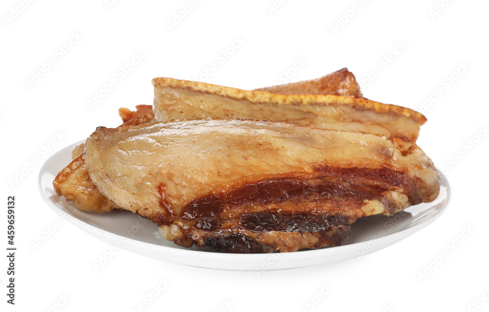 Tasty fried pork lard isolated on white Tasty fried pork lard isolated on white