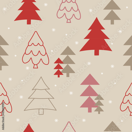 Seamless christmas or new year pattern in pastel colors with fir trees. Winter holidays concept.