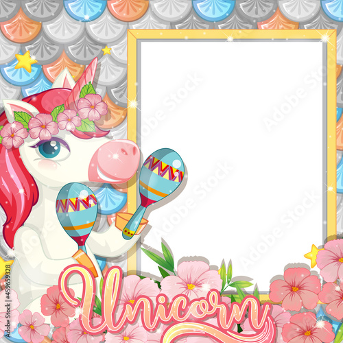 Blank banner with beautiful pegasus cartoon character