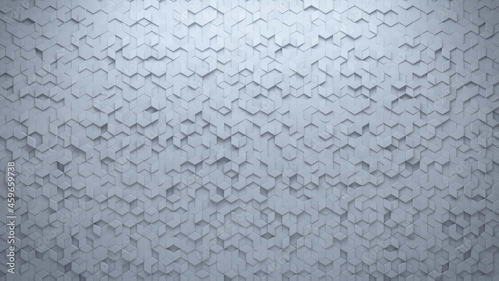 White, Semigloss Mosaic Tiles arranged in the shape of a wall. Diamond Shaped, Polished, Bricks stacked to create a 3D block background. 3D Render White, Semigloss Mosaic Tiles arranged in the shape of a wall. Diamond Shaped, Polished, Bricks stacked to create a 3D block background. 3D Render