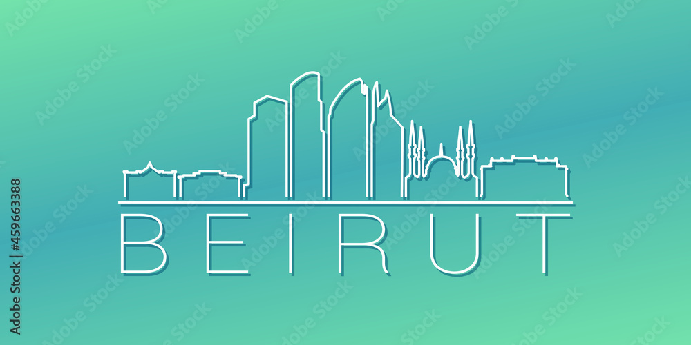 Fototapeta premium Beirut, Lebanon Skyline Linear Design. Flat City Illustration Minimal Clip Art. Background Gradient Travel Vector Icon.