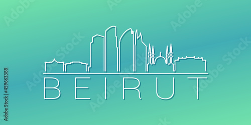 Beirut, Lebanon Skyline Linear Design. Flat City Illustration Minimal Clip Art. Background Gradient Travel Vector Icon.