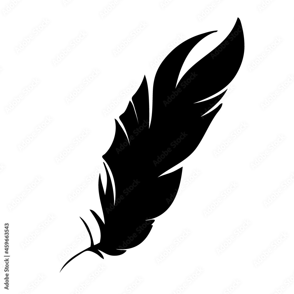 Fototapeta premium Feather of birds. Black feather silhouette for logo vector set