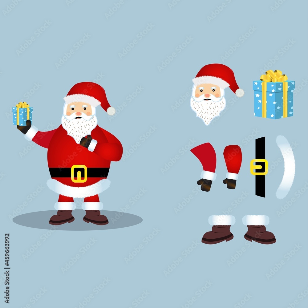 Christmas Santa Claus vector design on a rusty light blue background. Santa Claus elements design with a blue color gift. A Santa Clause vector illustration for the Christmas event. Christmas Santa Claus vector design on a rusty light blue background. Santa Claus elements design with a blue color gift. A Santa Clause vector illustration for the Christmas event.