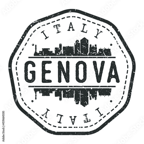 Genoa, Metropolitan City of Genoa, Italy Stamp Skyline Postmark. Silhouette Postal Passport. City Round Vector Icon. Vintage Postage Design.