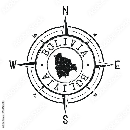 Bolivia Stamp Map Compass Adventure. Illustration Travel Country Symbol. Seal Expedition Wind Rose Icon.