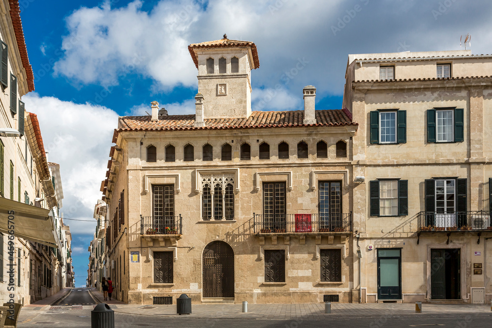 Spain, Balearic Islands, Mahon, Empty street in front of Casa Francisca Martorell Spain, Balearic Islands, Mahon, Empty street in front of Casa Francisca Martorell