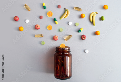 Assorted fruits multivitamins concept photo