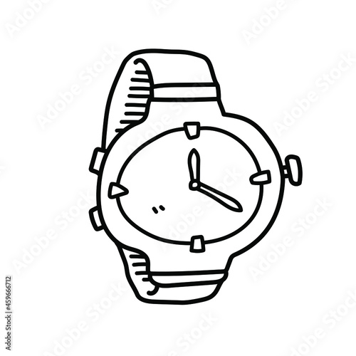 Watch doodle, a hand drawn vector doodle of a wrist watch, isolated on a white background.