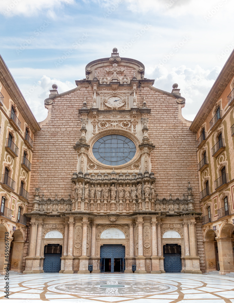 Facade of the entrance to the Montserrat Monastery in Barcelona, Catalonia, Spain
