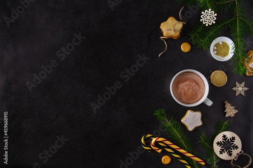 Dark background with christmas elements
