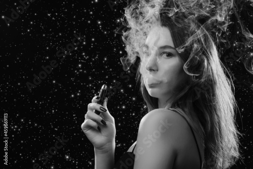 woman blowing smoke