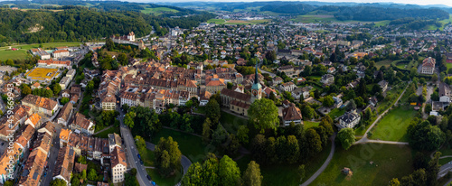 Fototapeta Naklejka Na Ścianę i Meble -  Aerial view of the old town of the city Burgdorf in Switzerland on a late afternoon in summer.