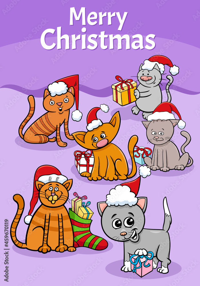 design or card with cartoon cats on Christmas time