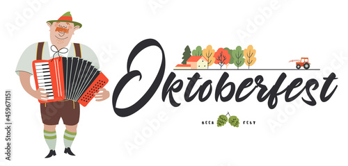 A cheerful character of the Oktoberfest festival. Vector illustration.