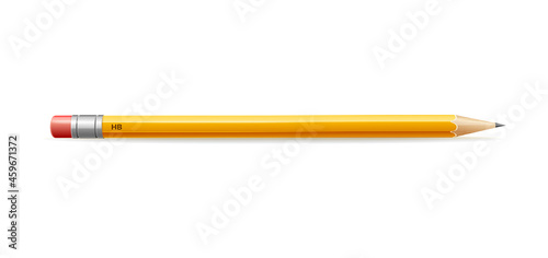 Realistic Detailed 3d Wooden Sharp Graphite Yellow Pencil. Vector