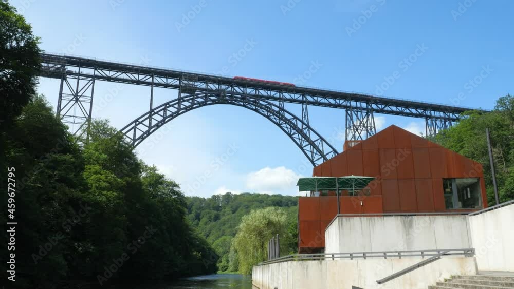 Mungstener Bridge, Müngstener Brücke, Solingen, Germany at the river Wupper. Shot with Camera Crane Mungstener Bridge, Müngstener Brücke, Solingen, Germany at the river Wupper. Shot with Camera Crane