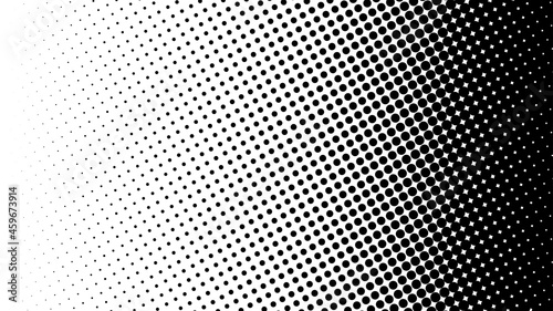 Gradient of halftone black dots on a white background. Pop art texture. Comic background. Vector illustration.