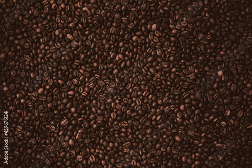 Coffee beans background, roasted, top view