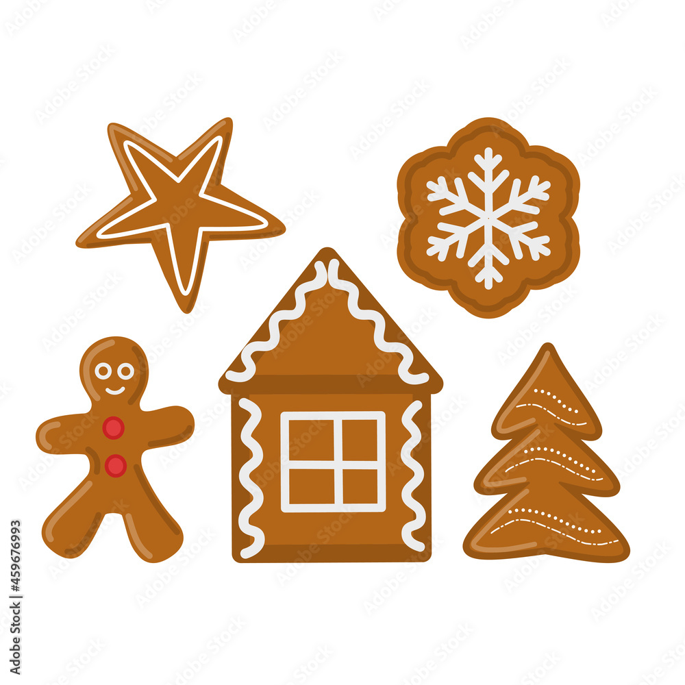 Christmas vector gingerbread holiday cookies with sugar frosting collection