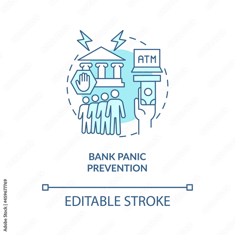 Bank run prevention concept icon. Crisis, bunkruptcy preventive measures. Systemic failure abstract idea thin line illustration. Vector isolated outline color drawing. Editable stroke