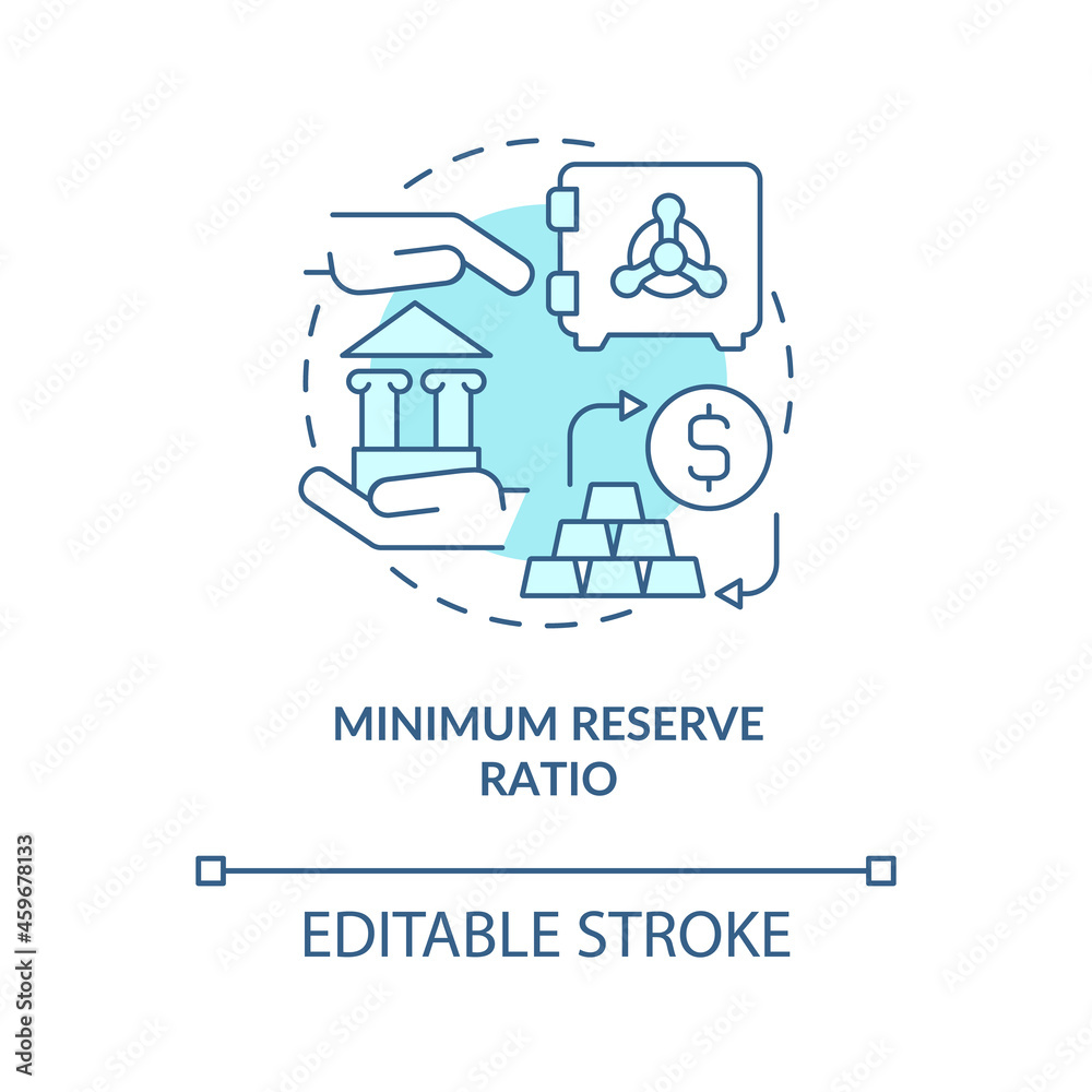 Reserve ratio minimization concept icon. Bank regulation system requirements. Monetary policy abstract idea thin line illustration. Vector isolated outline color drawing. Editable stroke Reserve ratio minimization concept icon. Bank regulation system requirements. Monetary policy abstract idea thin line illustration. Vector isolated outline color drawing. Editable stroke
