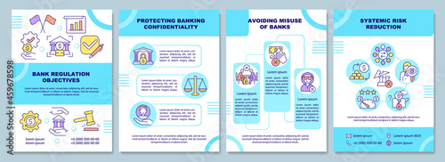 Bank regulation objectives brochure template. Financial law. Flyer, booklet, leaflet print, cover design with linear icons. Vector layouts for presentation, annual reports, advertisement pages
