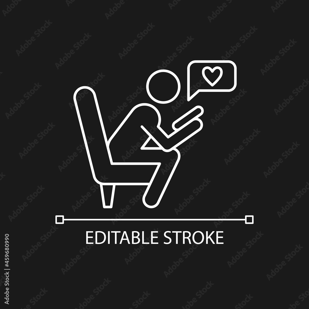 Check social network white linear icon for dark theme. Chat conversation on social media platforms. Thin line customizable illustration. Isolated vector contour symbol for night mode. Editable stroke Check social network white linear icon for dark theme. Chat conversation on social media platforms. Thin line customizable illustration. Isolated vector contour symbol for night mode. Editable stroke