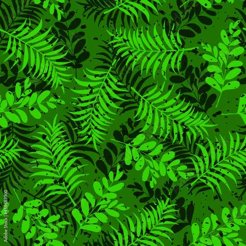 Forest leaves. Green background. Endless pattern. Clothes.