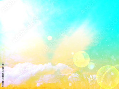 Summer Holiday Concept: Abstract Blurred Light Beach with Autumn Sky Sky Background