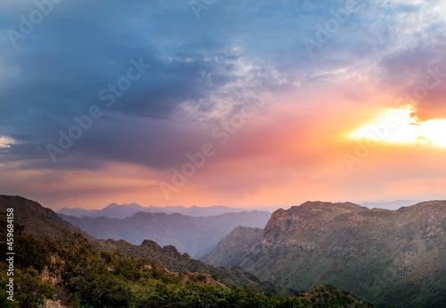 Beautiful sunset view for the Arabian desert of Taif, Saudi Arabia