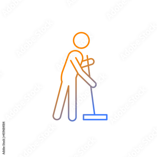 Cleaning with mop gradient linear vector icon. Person with mop cleaning house. Commonplace household duties. Thin line color symbol. Modern style pictogram. Vector isolated outline drawing