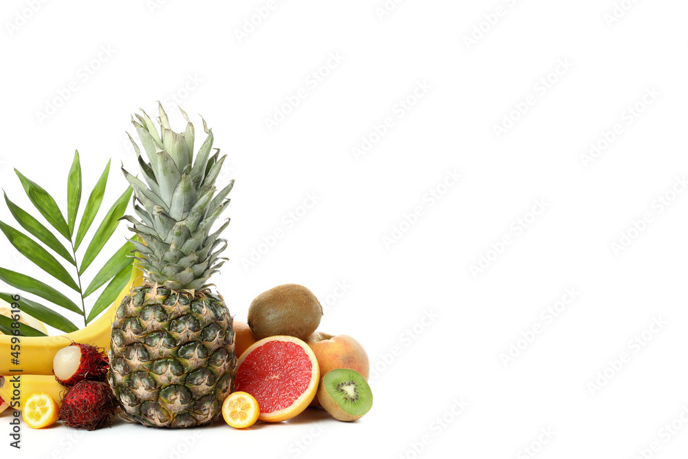 Ripe exotic fruits isolated on white background
