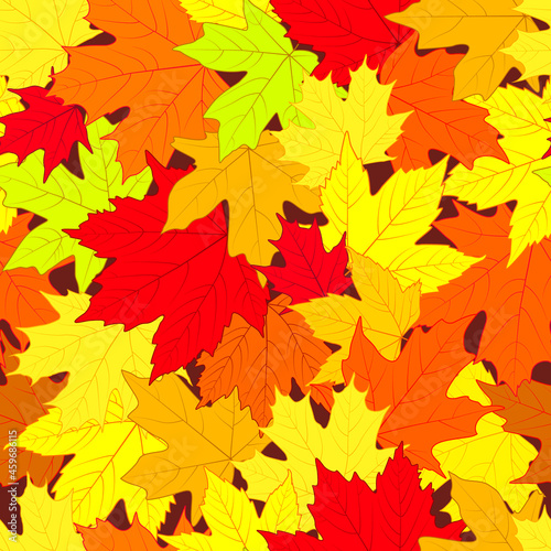 Seamless pattern. Autumn leaves of different types of maple and different shades. Background from autumn leaves.