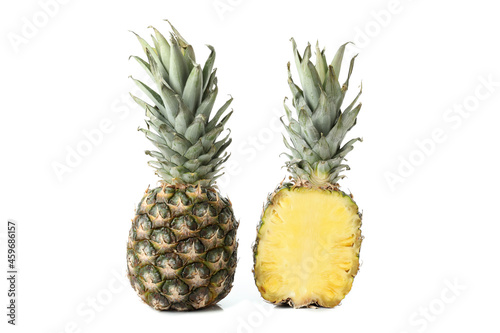 Halves of pineapple isolated on white background