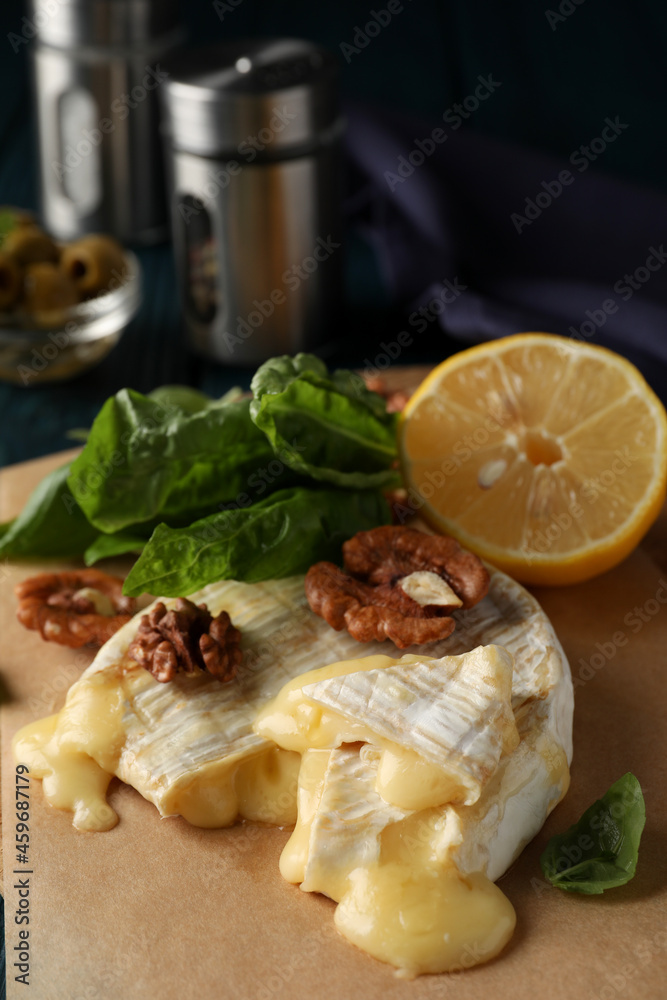 Concept of tasty food with grilled camembert, close up Concept of tasty food with grilled camembert, close up