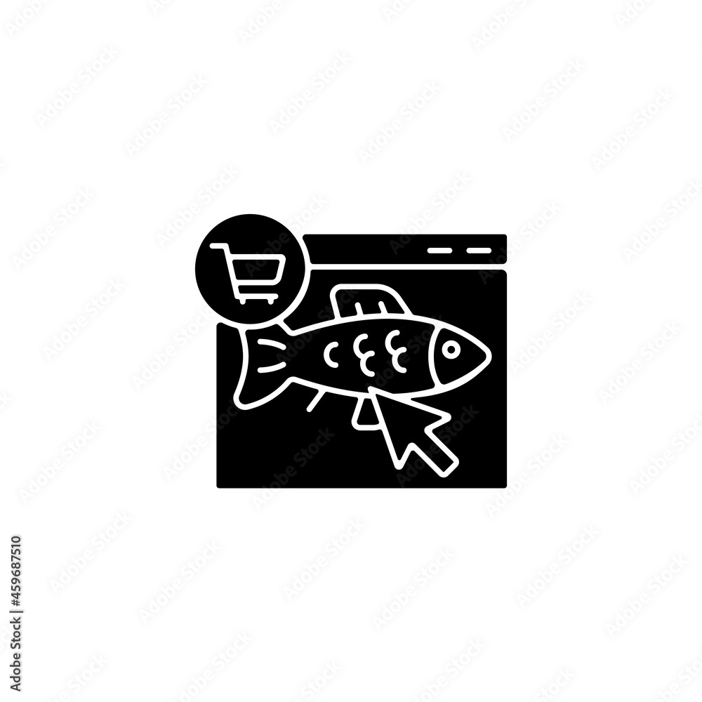 Online fish order black glyph icon. Purchase fresh seafood products on