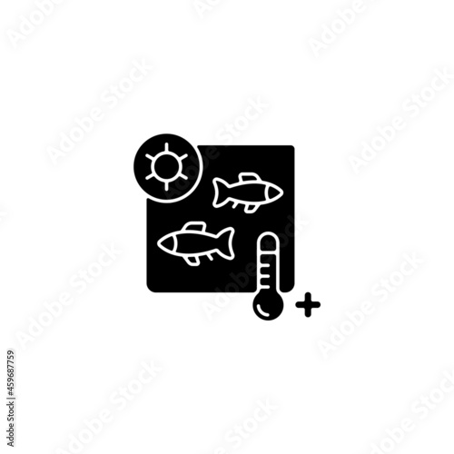 Heat treatment black glyph icon. Seafood high temperature processing. Fish sterilization and pasteurization. Cooking and canning. Silhouette symbol on white space. Vector isolated illustration