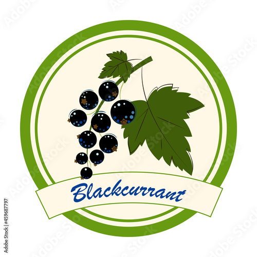 Black Currant Jam and Marmalade Label. Ripe Berries for Jam, Dessert and Marmalade. Flat style. Vector Illustration.
