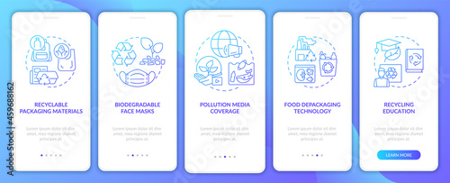 Garbage recycling trends onboarding mobile app page screen. Pollution reduction walkthrough 5 steps graphic instructions with concepts. UI, UX, GUI vector template with linear color illustrations