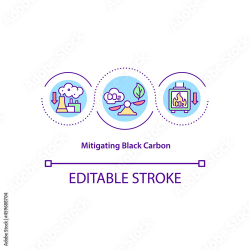 Mitigating black carbon concept icon. Fighting climate change abstract idea thin line illustration. Reduce air pollution. Combat global warming. Vector isolated outline color drawing. Editable stroke