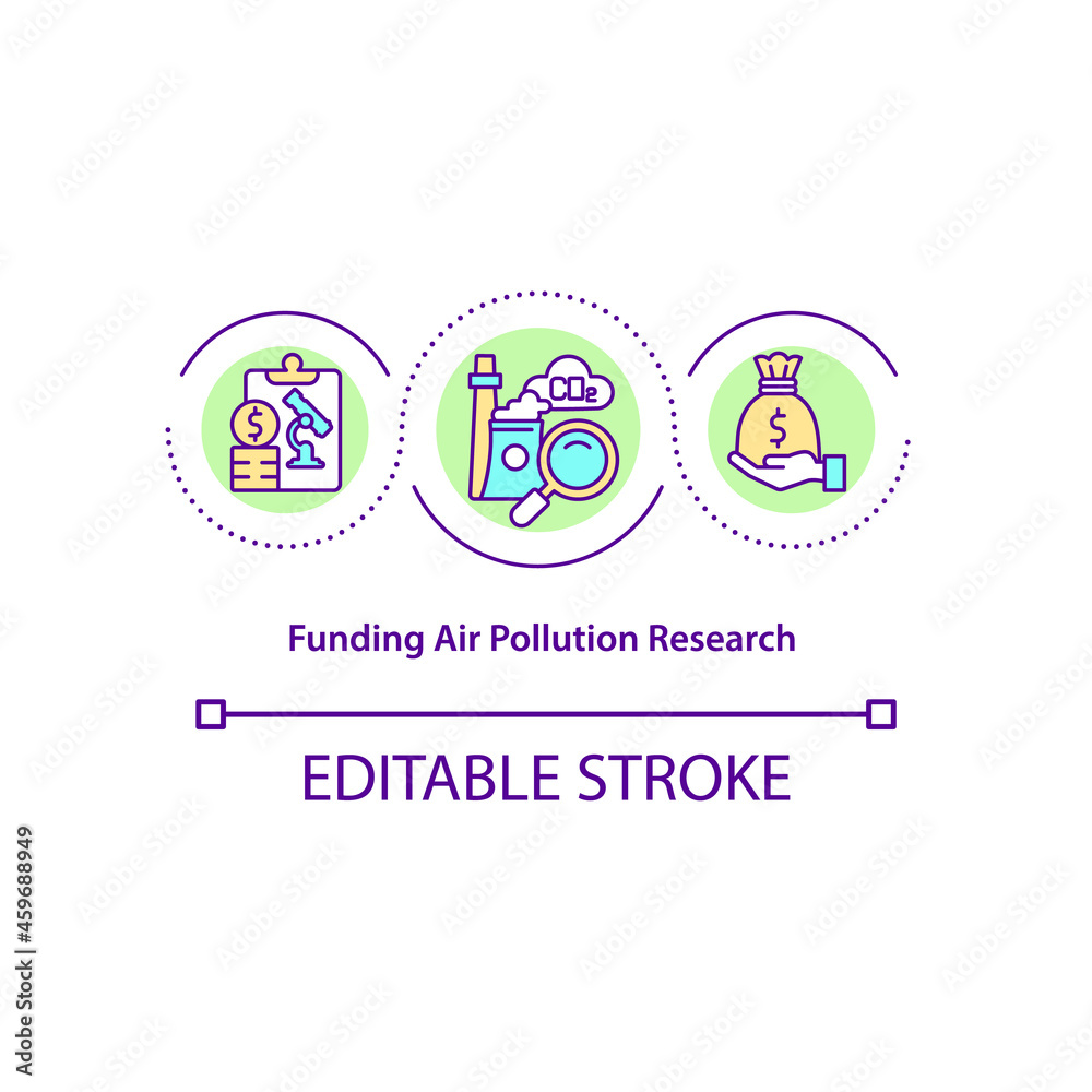 Funding air pollution research concept icon. Health and environment protection abstract idea thin line illustration. Harmful emissions reduction. Vector isolated outline color drawing. Editable stroke